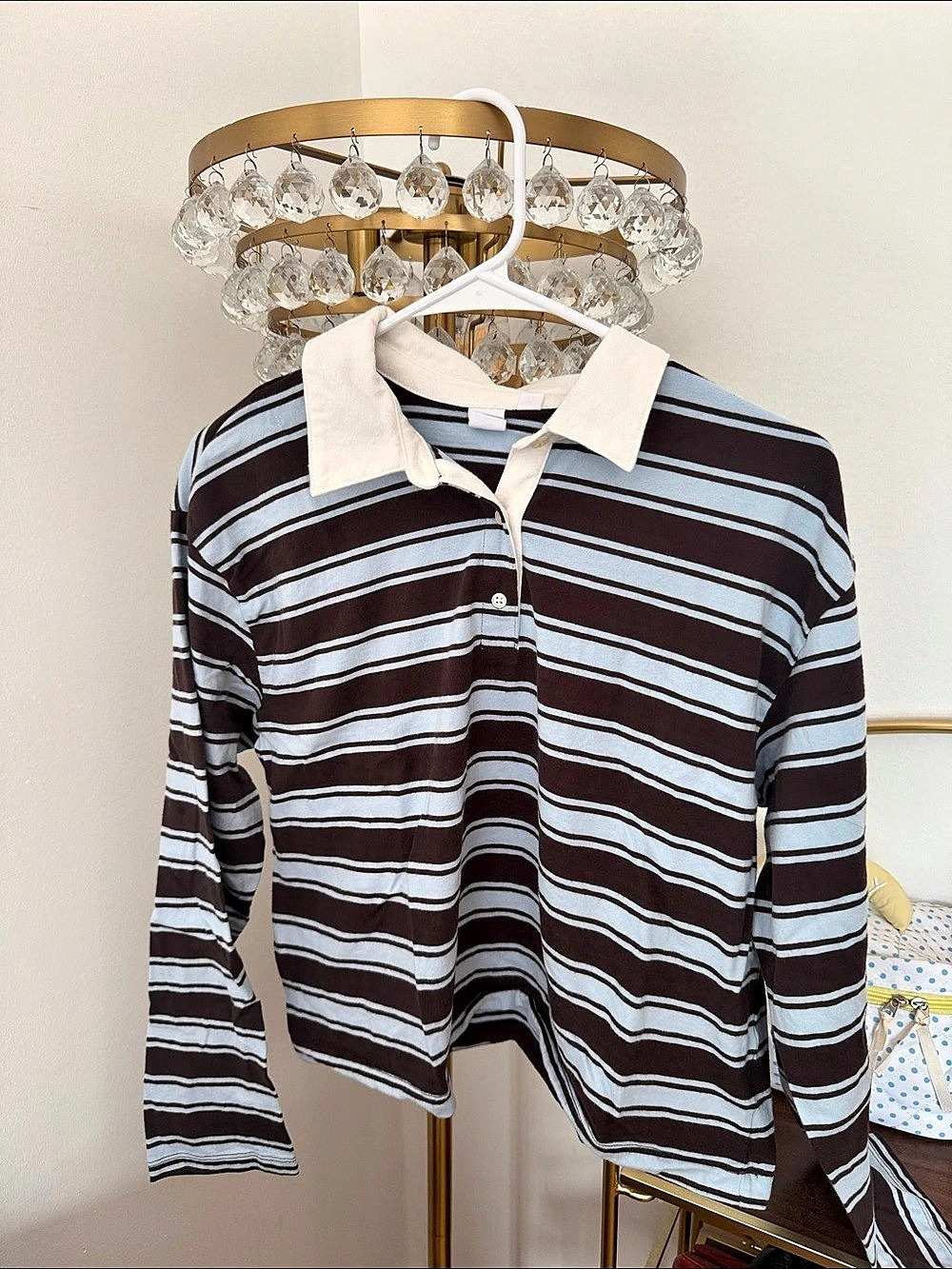Gap Long-Sleeve Rugby Polo Striped Top in Black & White